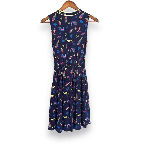 ModCloth Navy Blue Cafe Au Soleil Tropical Birds Sleeveless Dress Size XS - Picture 9 of 11